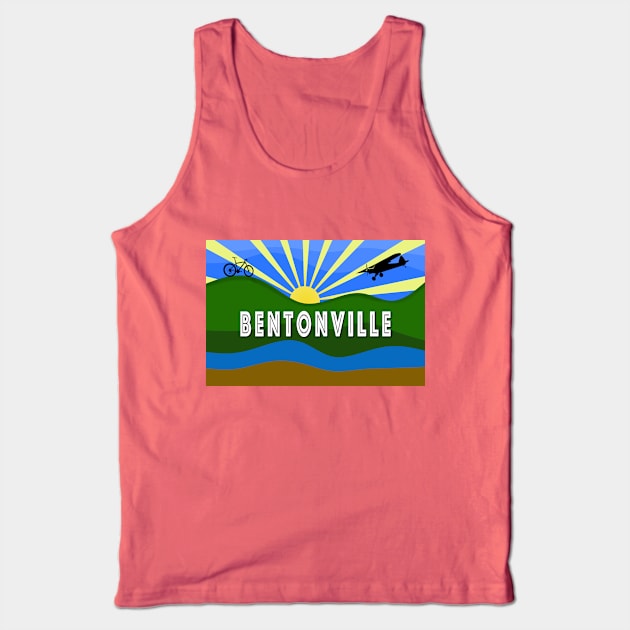 Bentonville, Arkansas design with sunrise, mountain bike and airplane Tank Top by Arkansas Shop